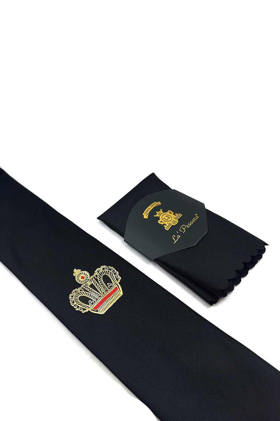 Siyah Düz Kral Tacı Arma Baskılı Kravat KK11692