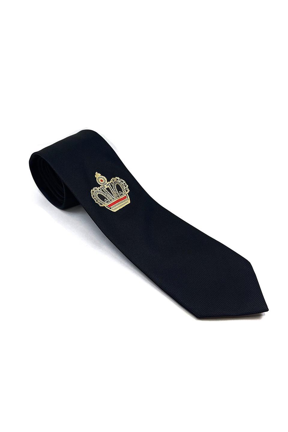 Siyah Düz Kral Tacı Arma Baskılı Kravat KK11692