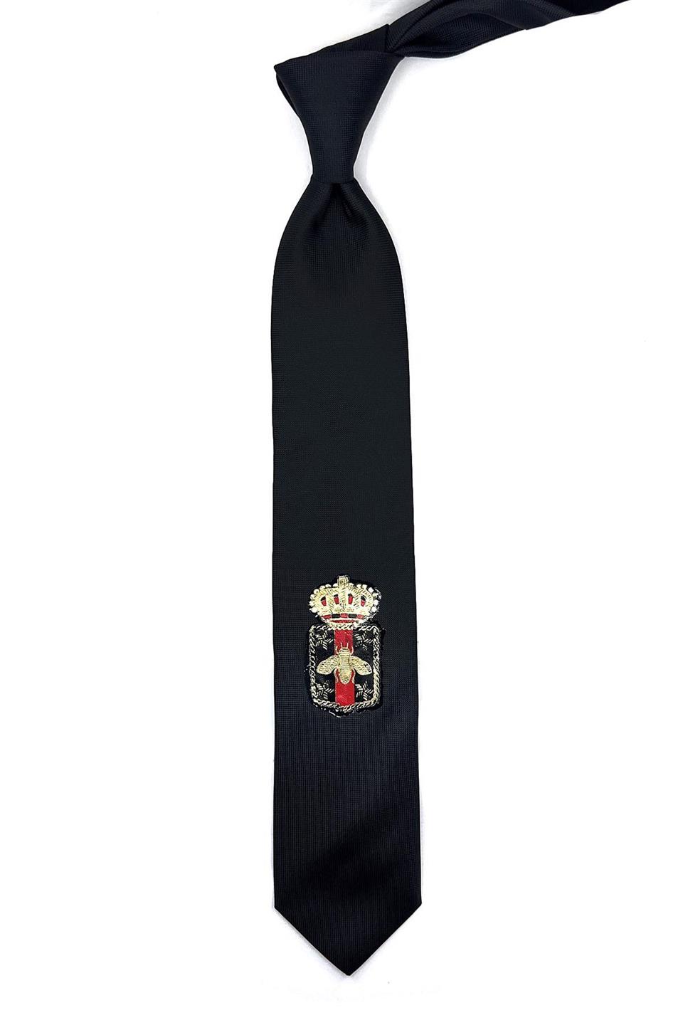 Siyah Düz Kraliyet Arma Baskılı Kravat KK11690