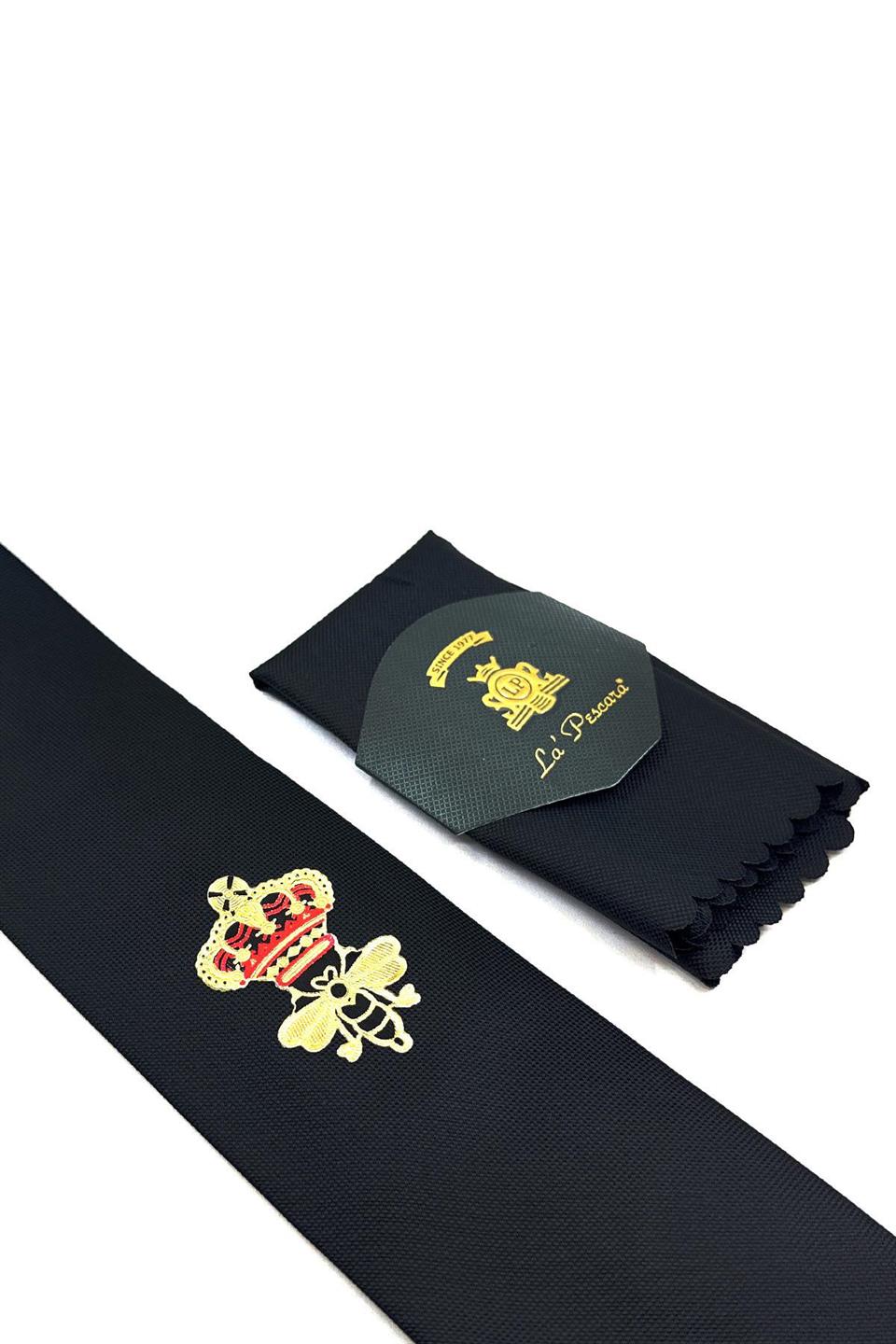 Siyah Düz Kraliyet Arma Baskılı Kravat KK11694