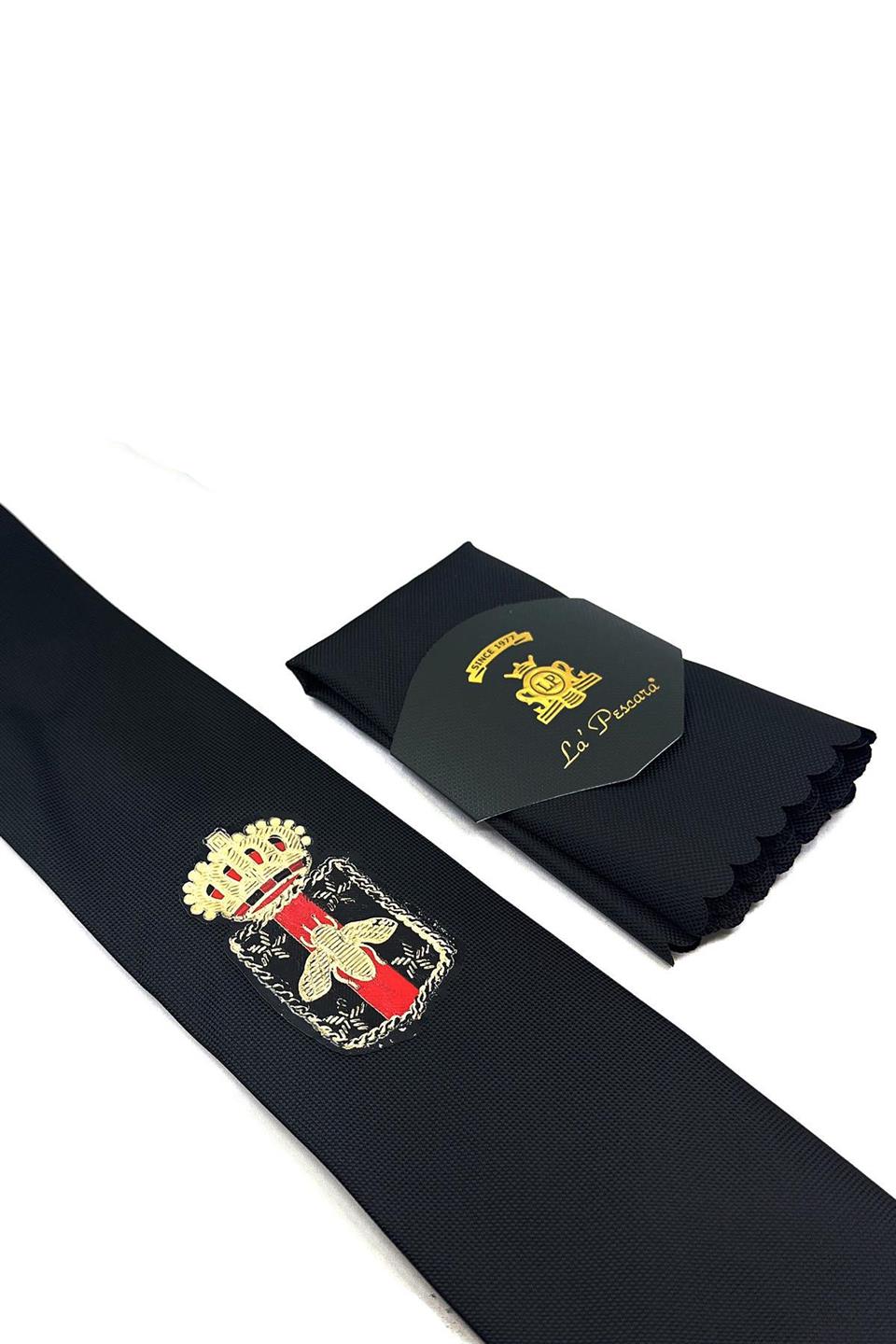 Siyah Düz Kraliyet Arma Baskılı Kravat KK11690