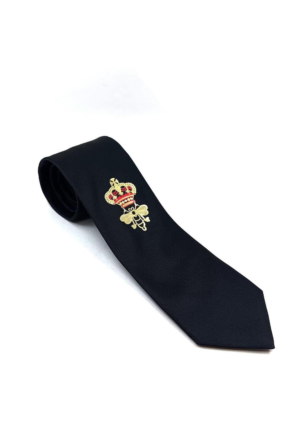 Siyah Düz Kraliyet Arma Baskılı Kravat KK11694