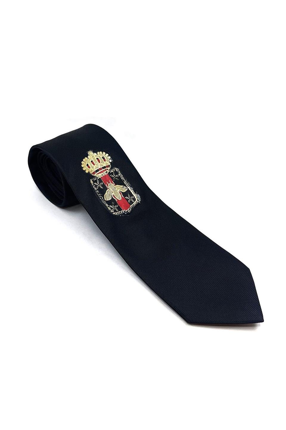 Siyah Düz Kraliyet Arma Baskılı Kravat KK11690