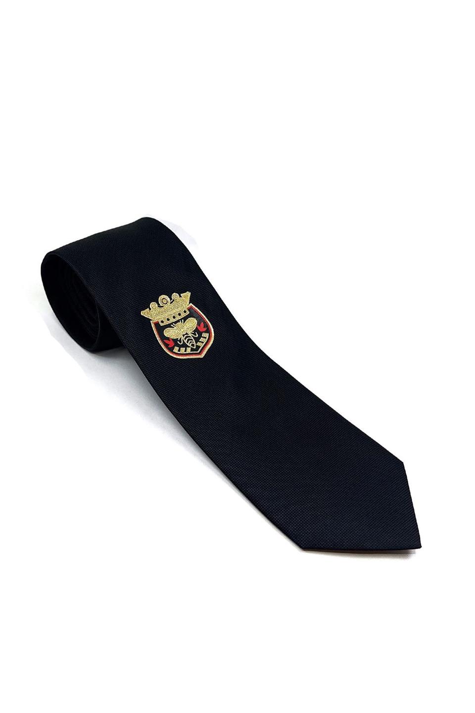 Siyah Düz Kraliyet Arma Baskılı Kravat KK11707
