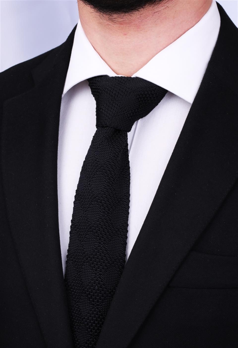 Siyah Düz Örgü Kravat 8089