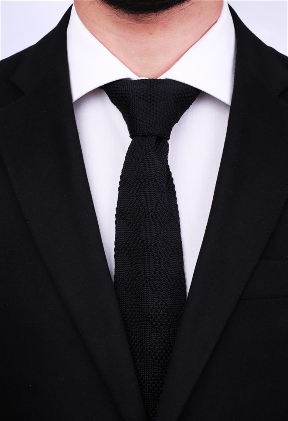 Siyah Düz Örgü Kravat 8089