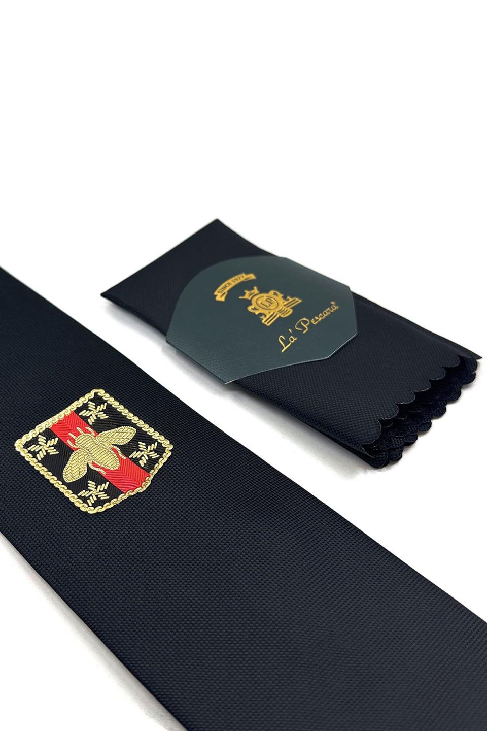 Siyah Düz Sinek Arma Baskılı Kravat KK11683