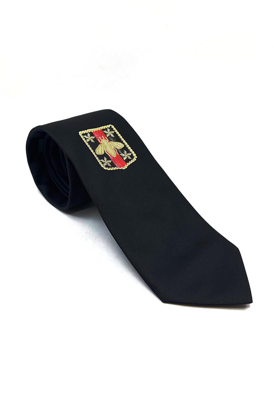 Siyah Düz Sinek Arma Baskılı Kravat KK11683