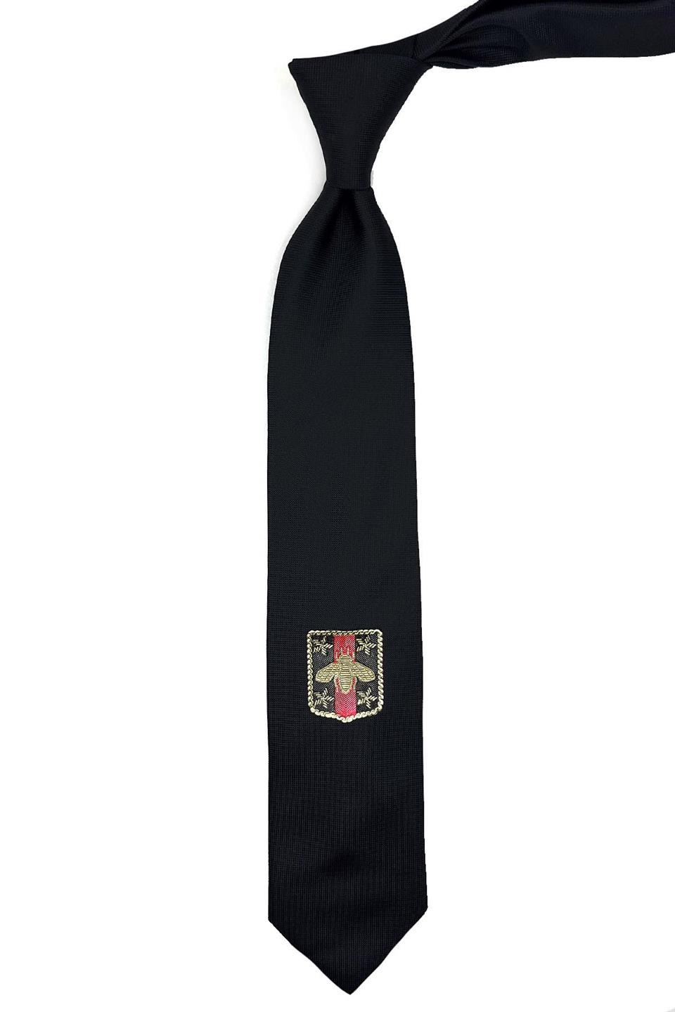 Siyah Düz Sinek Arma Baskılı Kravat KK11683