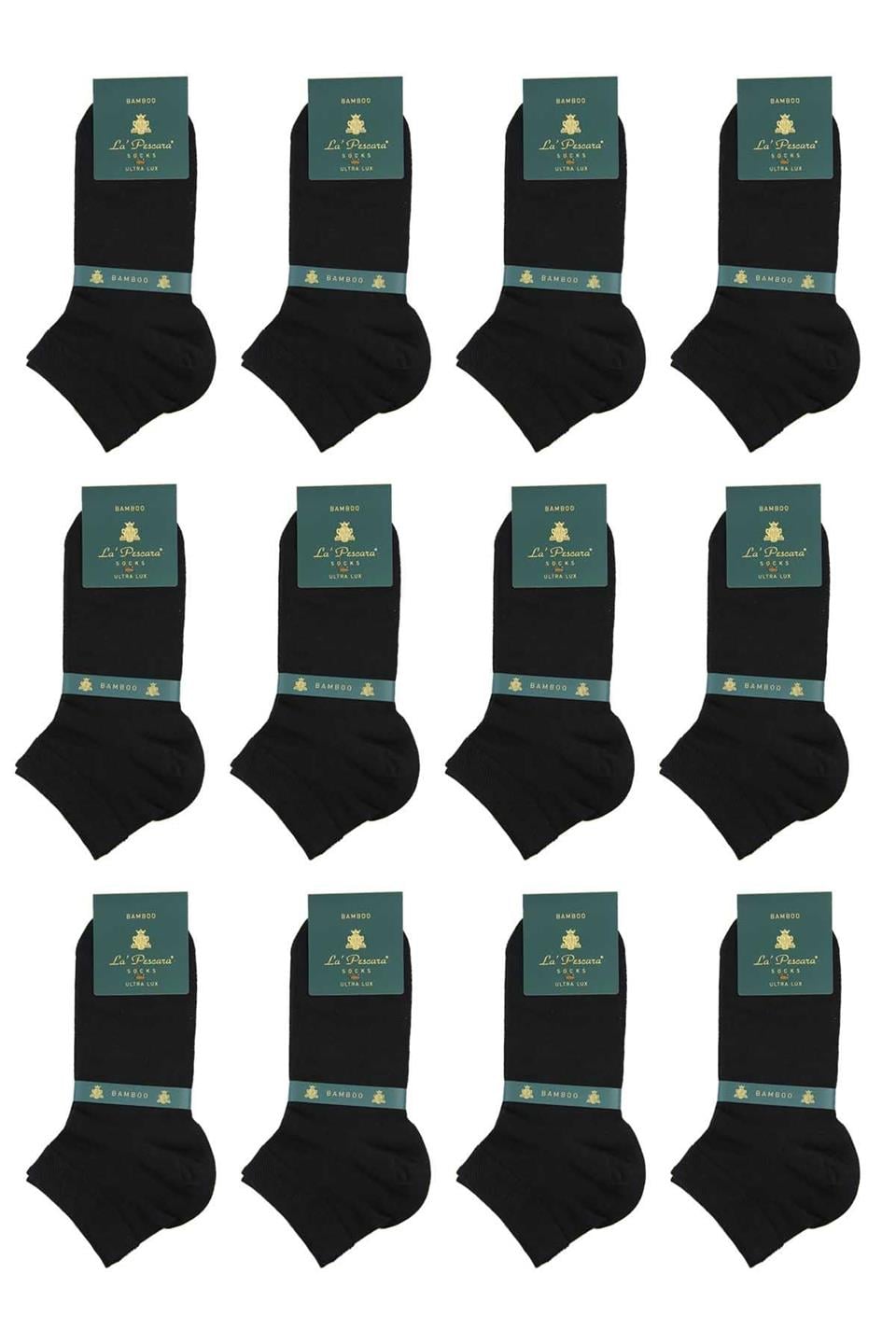 Siyah Düz Ultra Lüks 12li Bambu Yarım Erkek Çorap CRP347