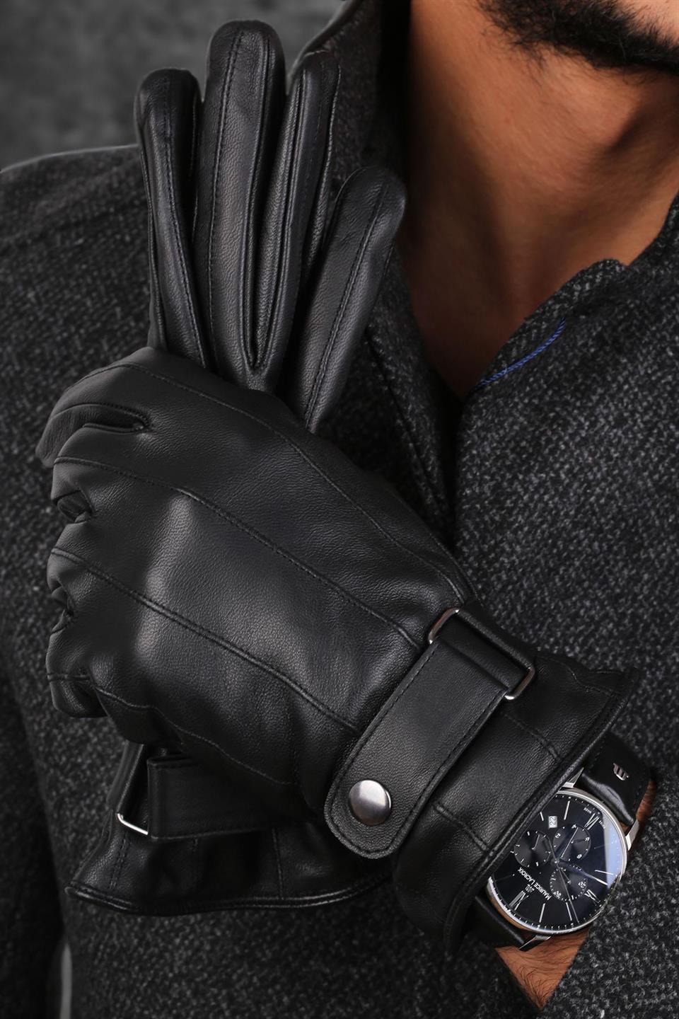 Siyah Erkek Deri Eldiven EL07