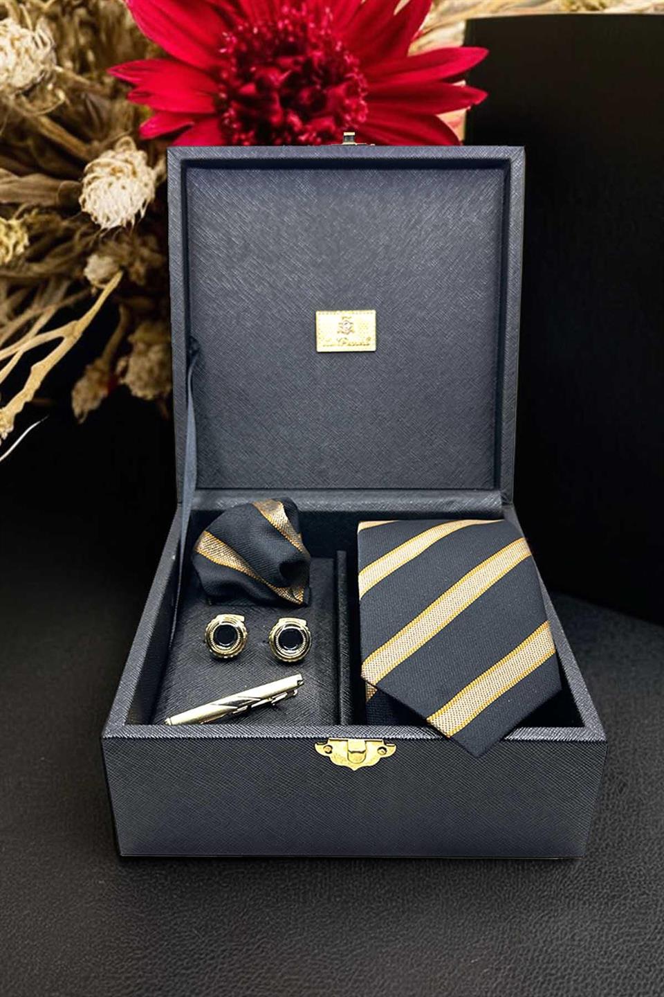 Siyah Erkek Hediye Kutusu - Kravat Kol Düğmesi Kravat İğnesi KMK62