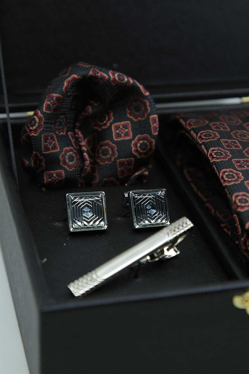 Siyah Erkek Hediye Kutusu - Kravat Kol Düğmesi Kravat İğnesi KMK150