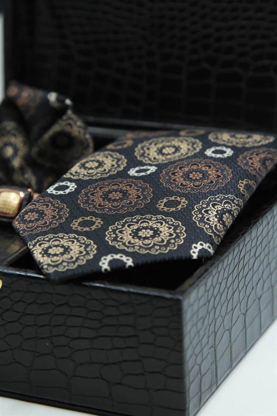 Siyah Erkek Hediye Kutusu - Kravat Kol Düğmesi Kravat İğnesi KMK152