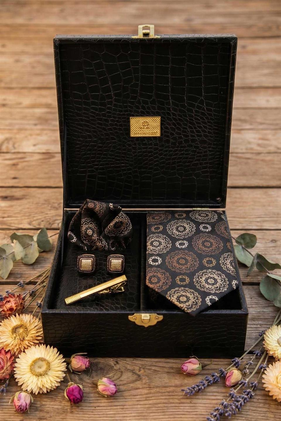 Siyah Erkek Hediye Kutusu - Kravat Kol Düğmesi Kravat İğnesi KMK152