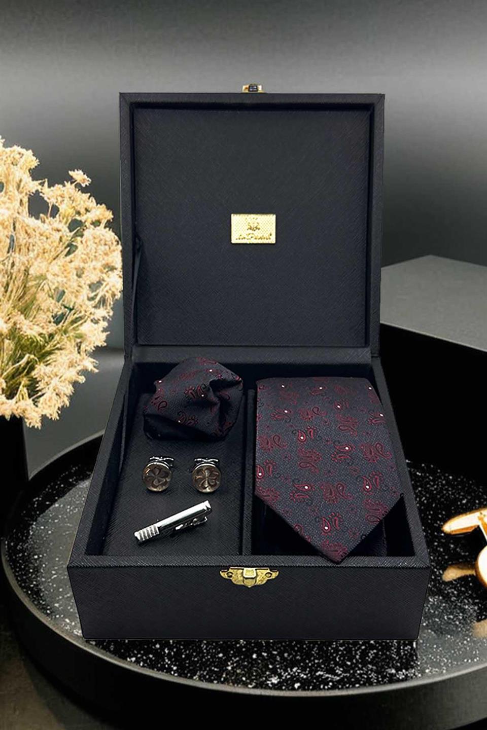 Siyah Erkek Hediye Kutusu - Kravat Kol Düğmesi Kravat İğnesi KMK42
