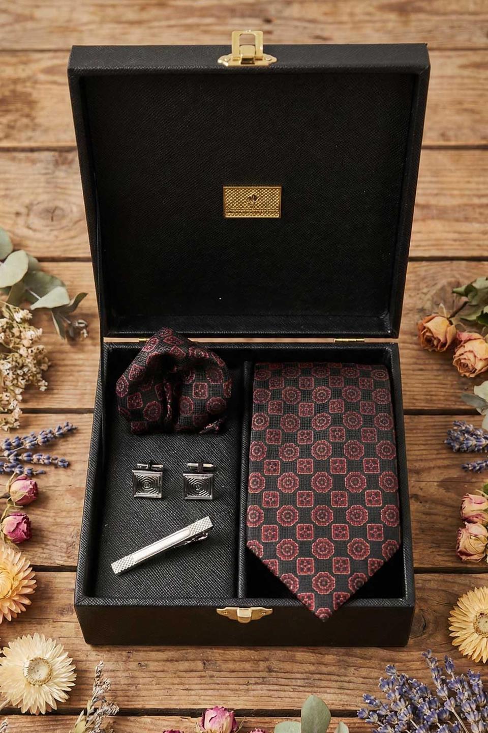 Siyah Erkek Hediye Kutusu - Kravat Kol Düğmesi Kravat İğnesi KMK150