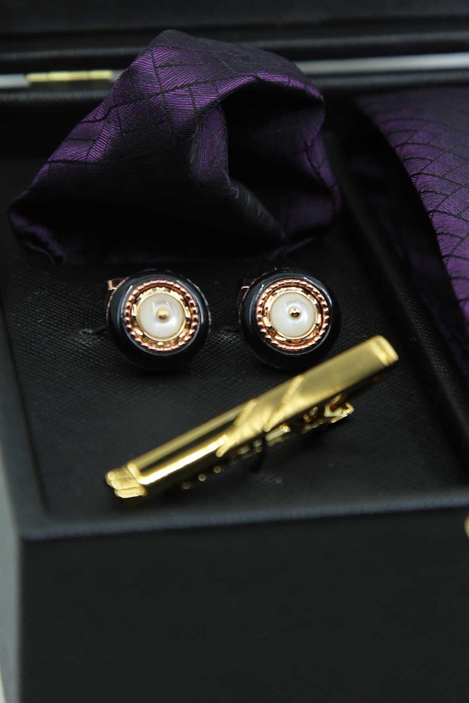 Siyah Erkek Hediye Kutusu - Kravat Kol Düğmesi Kravat İğnesi KMK118