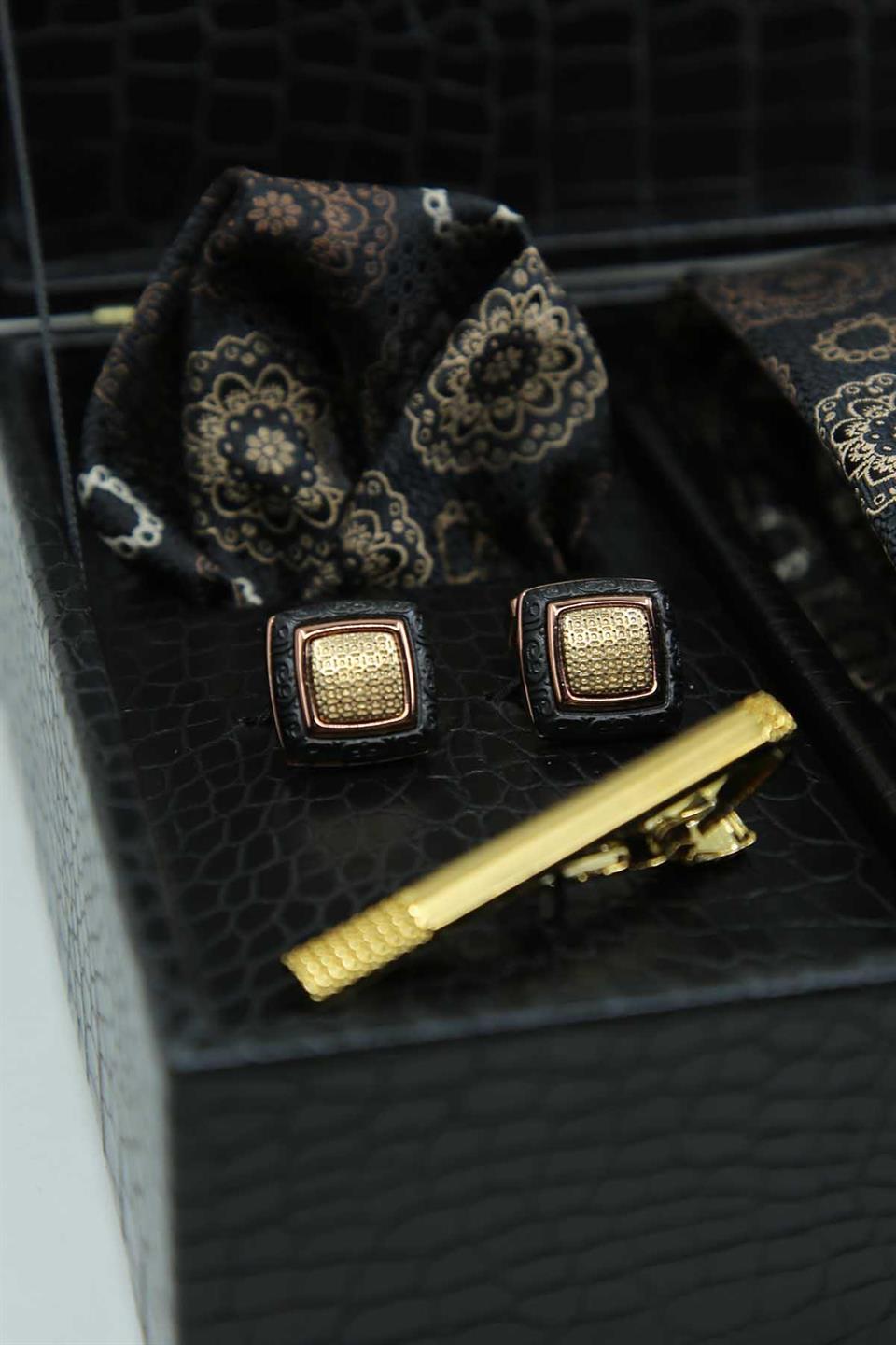 Siyah Erkek Hediye Kutusu - Kravat Kol Düğmesi Kravat İğnesi KMK152