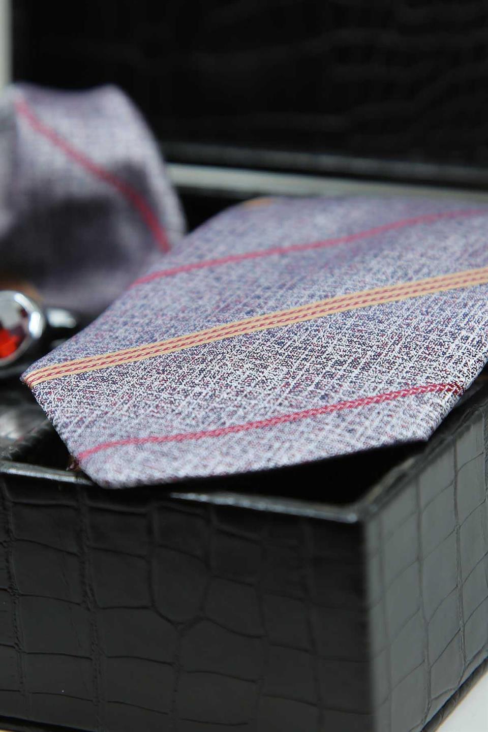 Siyah Erkek Hediye Kutusu - Mendilli Kravat Kol Düğmesi Kravat İğnesi KMK86