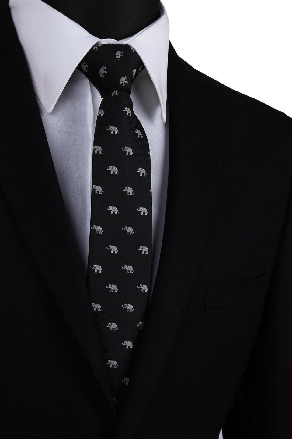 Siyah Fil Desen Slim Kravat SK7287