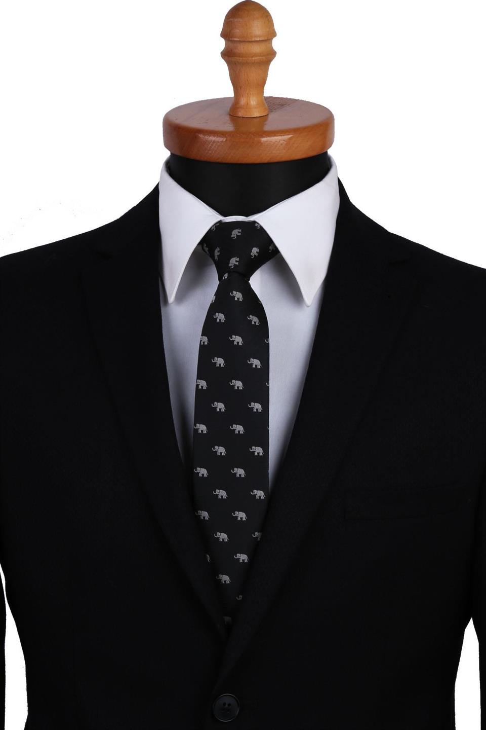 Siyah Fil Desen Slim Kravat SK7287