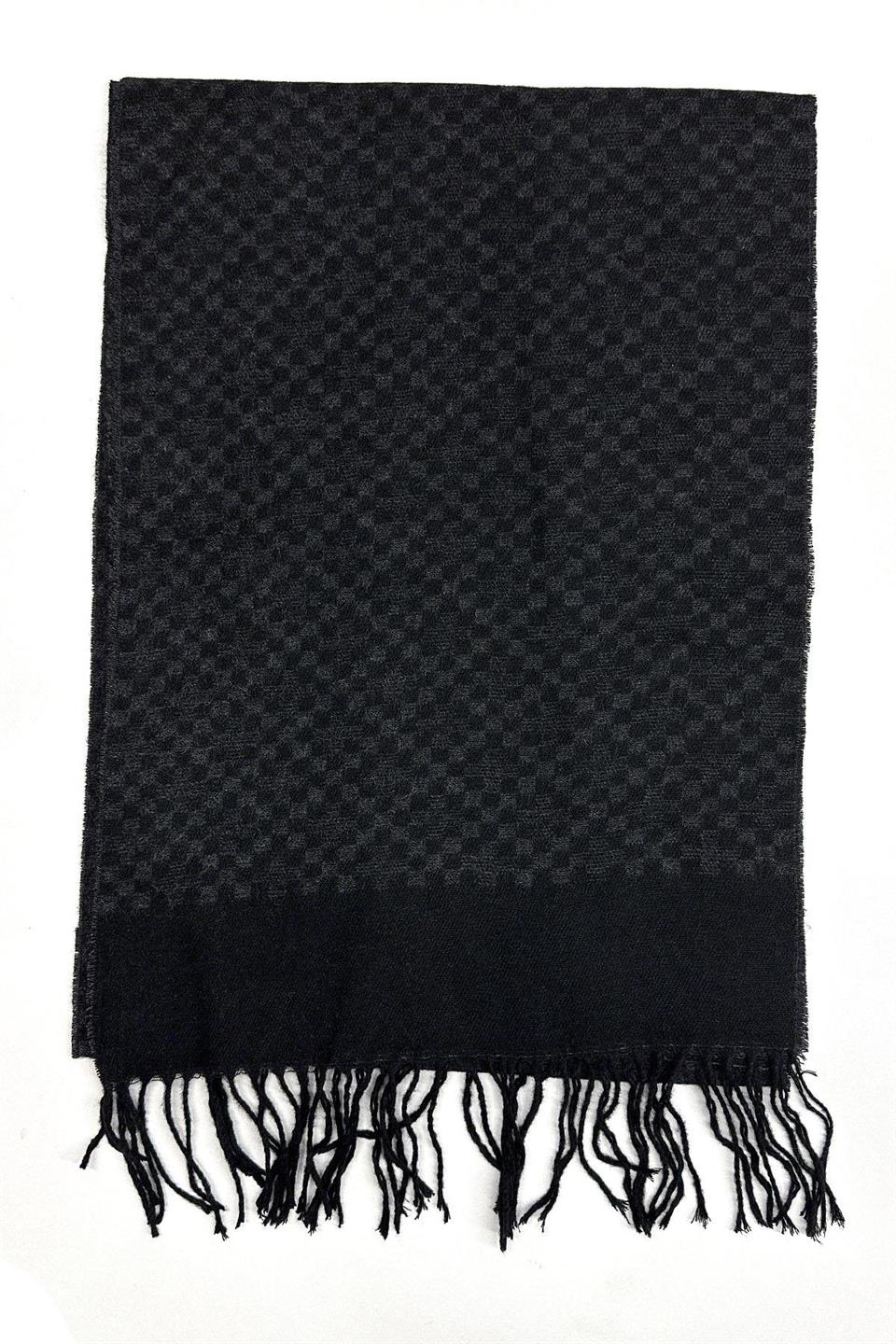 Siyah - Füme Kare Desen Erkek Kaşkol K510