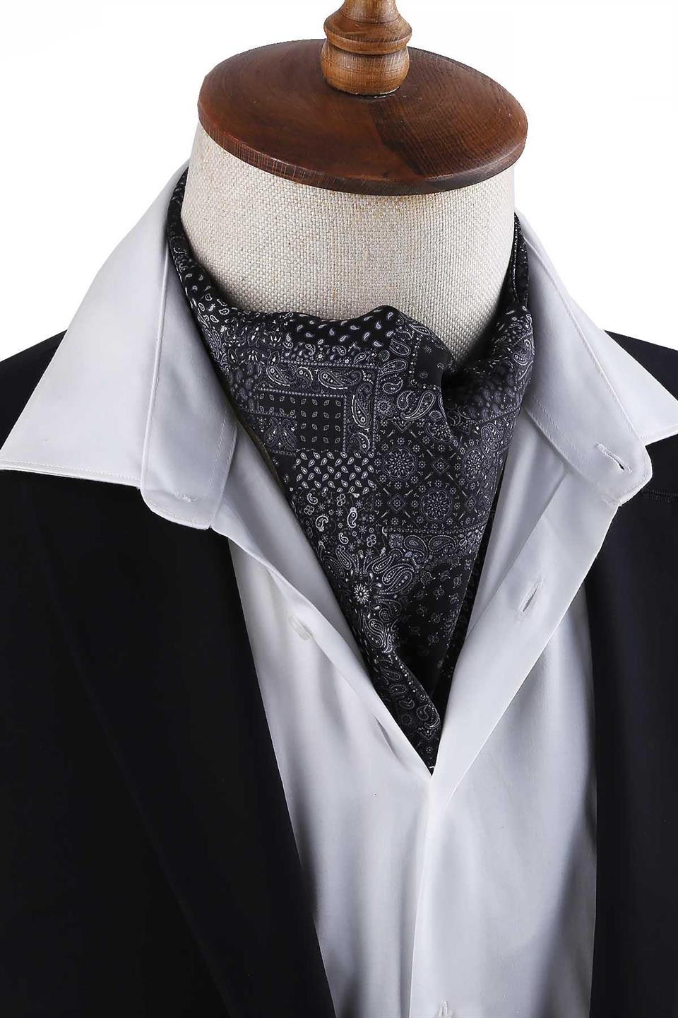 Siyah - Füme Motif Desen Erkek Fular K595