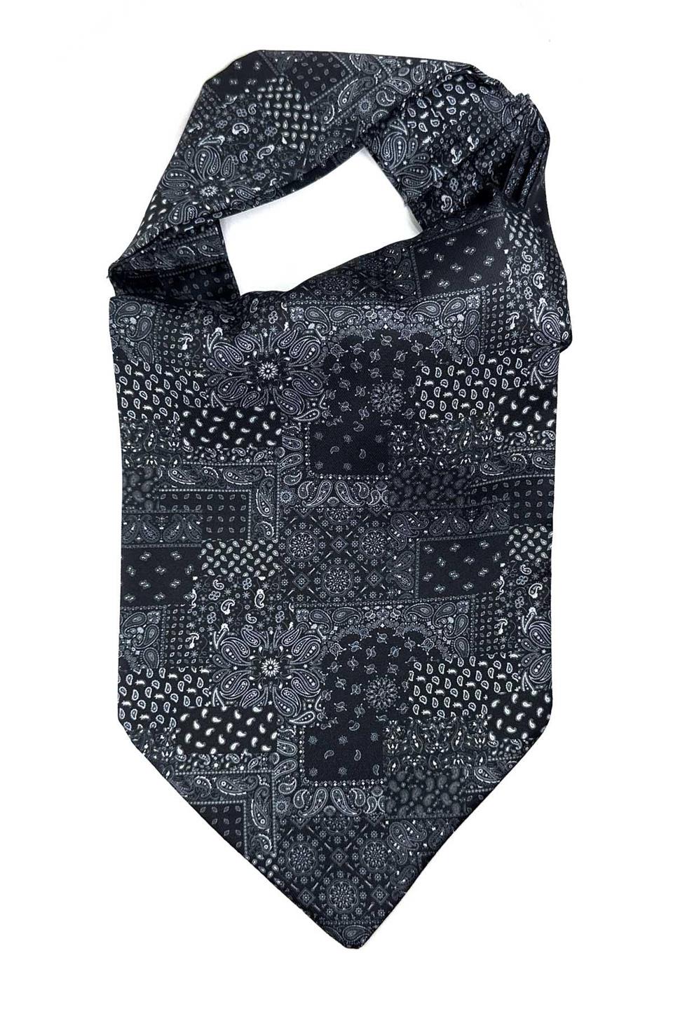 Siyah - Füme Motif Desen Erkek Fular K595