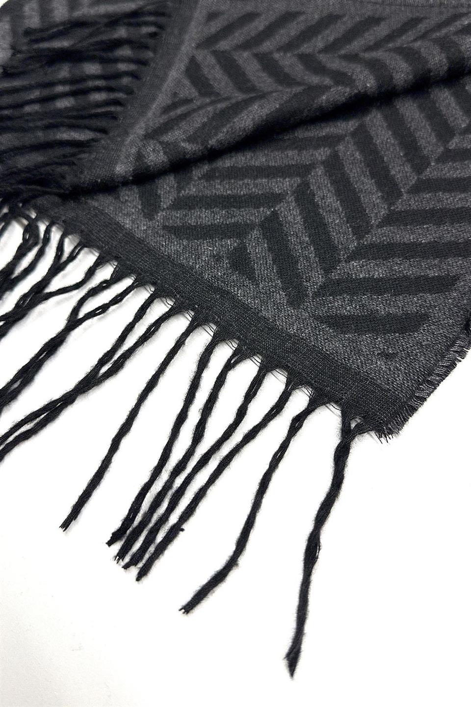 Siyah - Füme Motif Desen Erkek Kaşkol K552