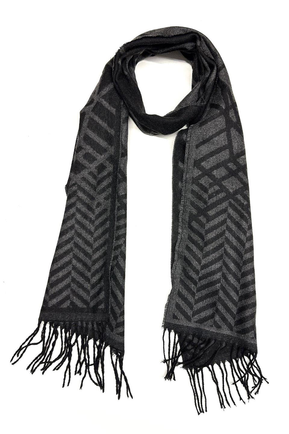 Siyah - Füme Motif Desen Erkek Kaşkol K552
