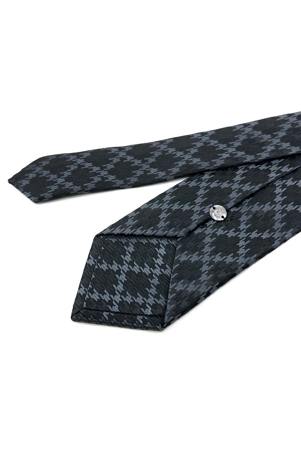 Siyah - Füme Motif Desen Mendilli Klasik Kravat KK12022