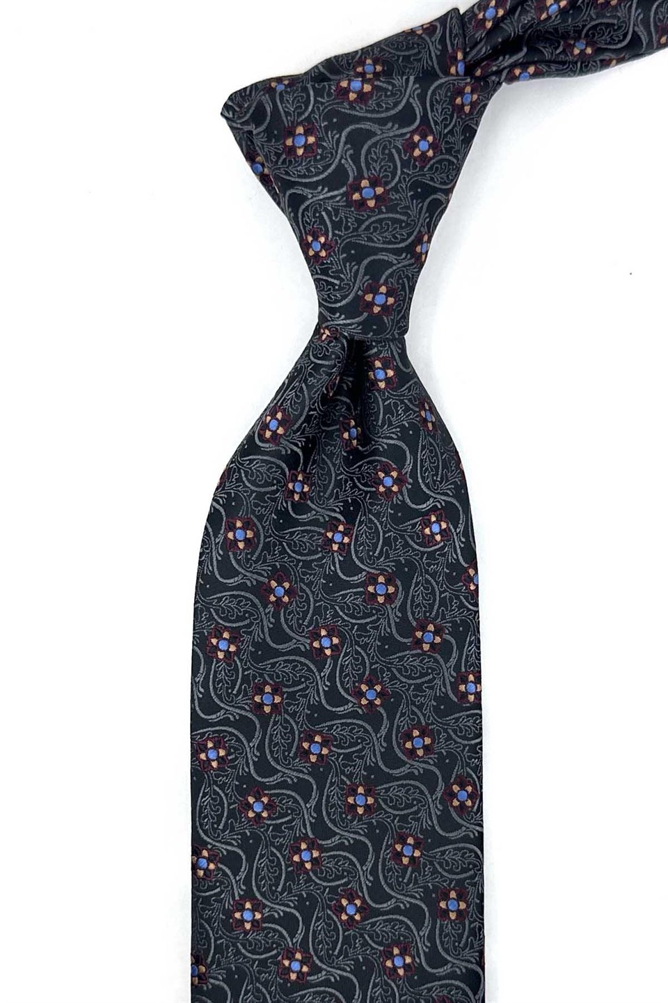Siyah Füme Motif Desen Mendilli Klasik Kravat KK13887