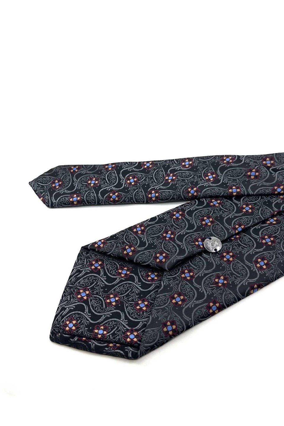 Siyah Füme Motif Desen Mendilli Klasik Kravat KK13887