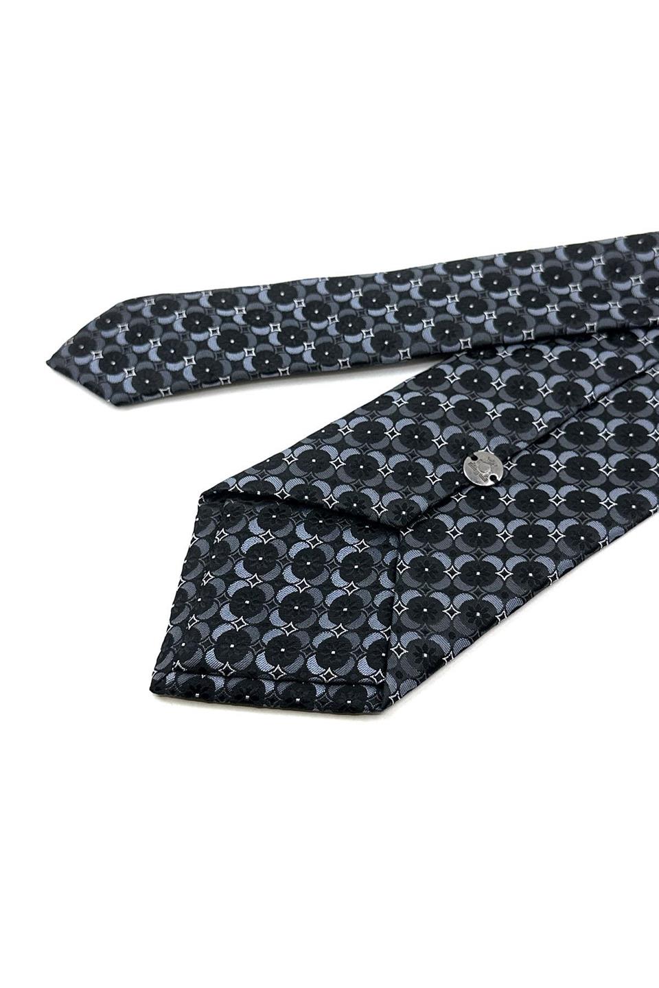 Siyah - Füme Motif Desen Mendilli Klasik Kravat KK11999