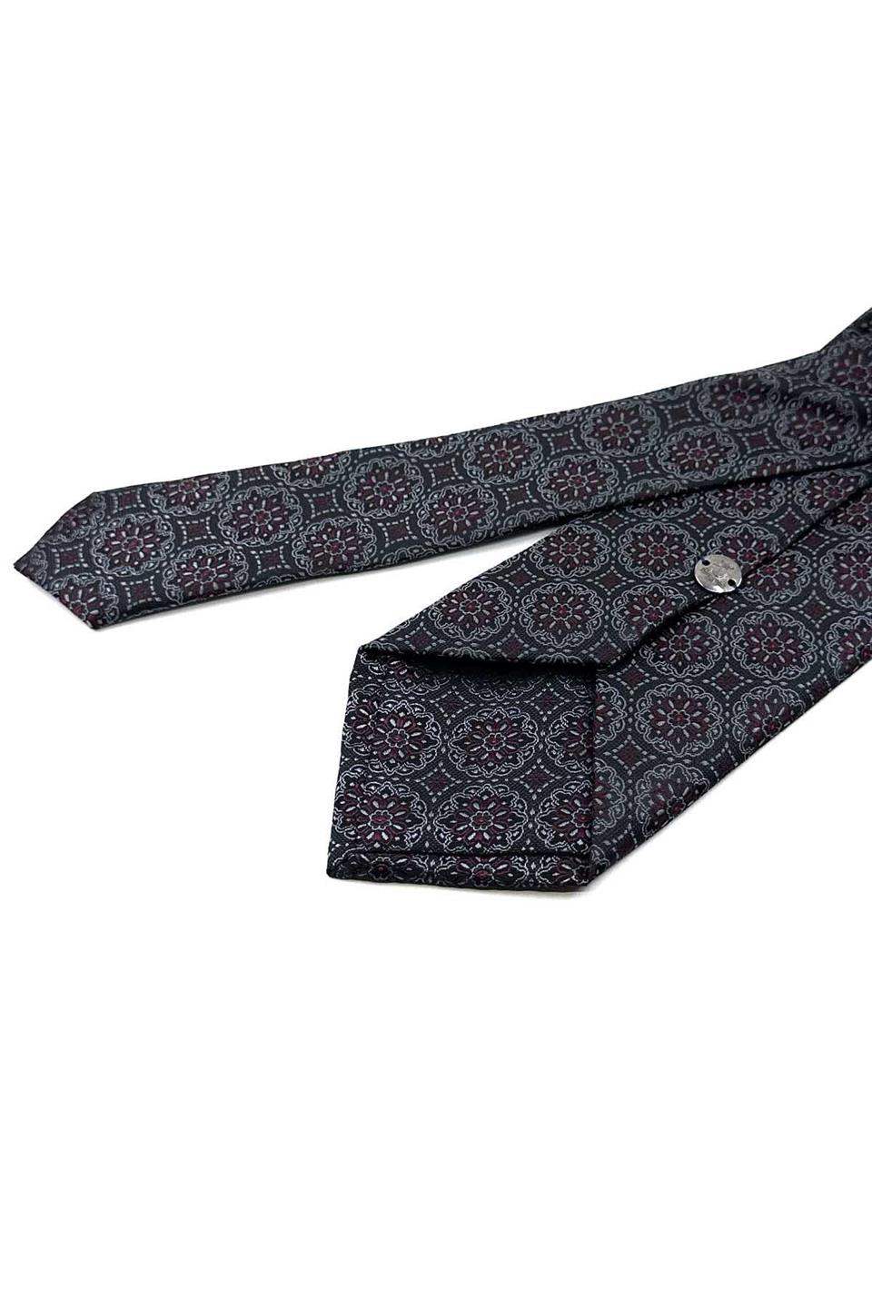 Siyah - Füme Motif Desen Mendilli Klasik Kravat KK12679