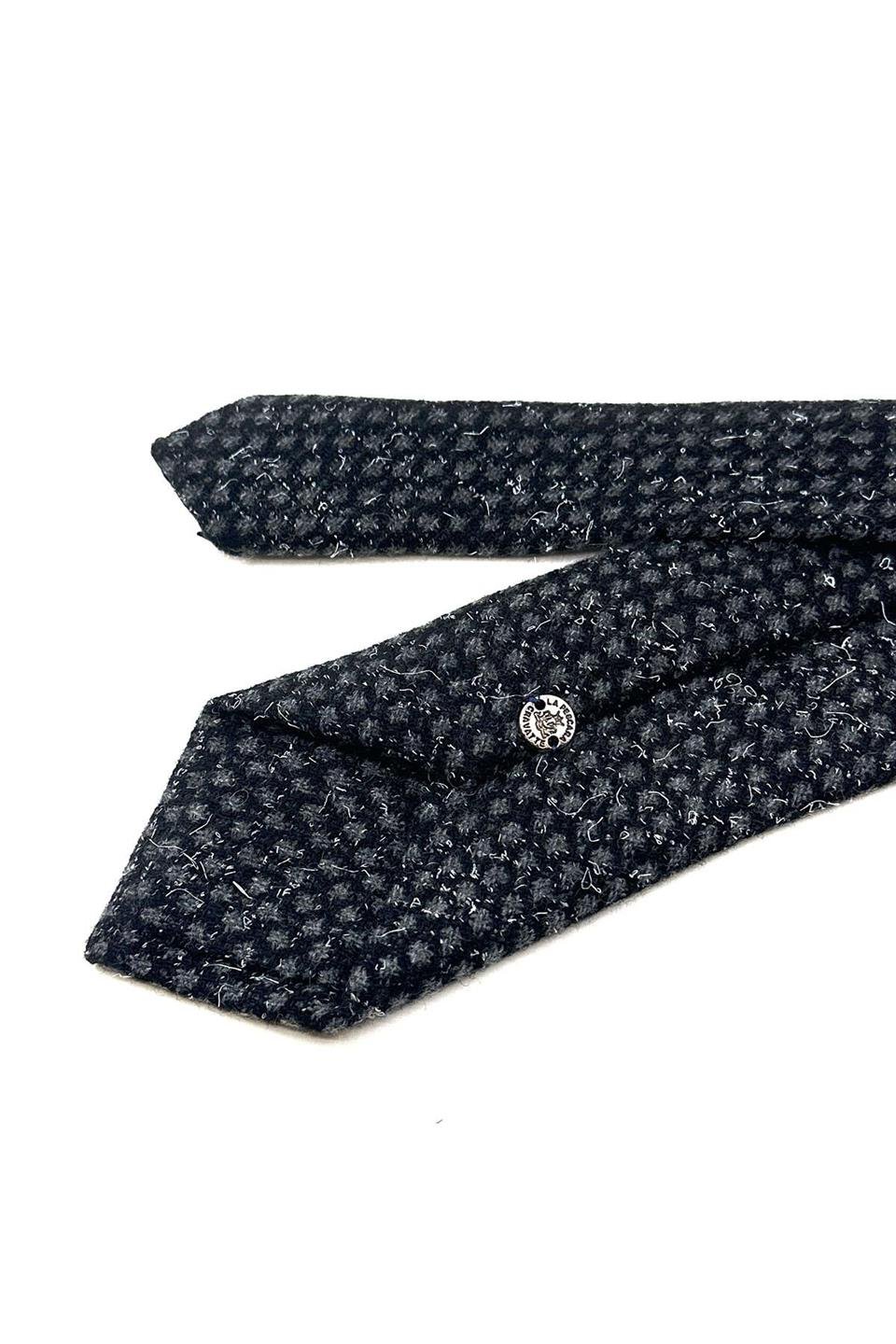Siyah - Füme Puantiye Desen Mendilli Klasik Yün Kravat KK12128