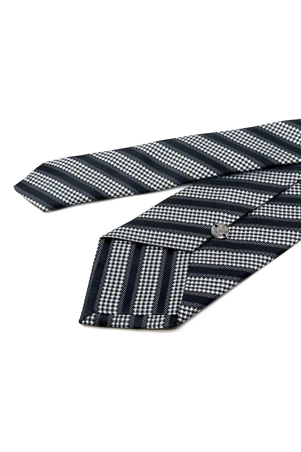 Siyah - Gri Çizgi Desen Mendilli Klasik Kravat KK12317
