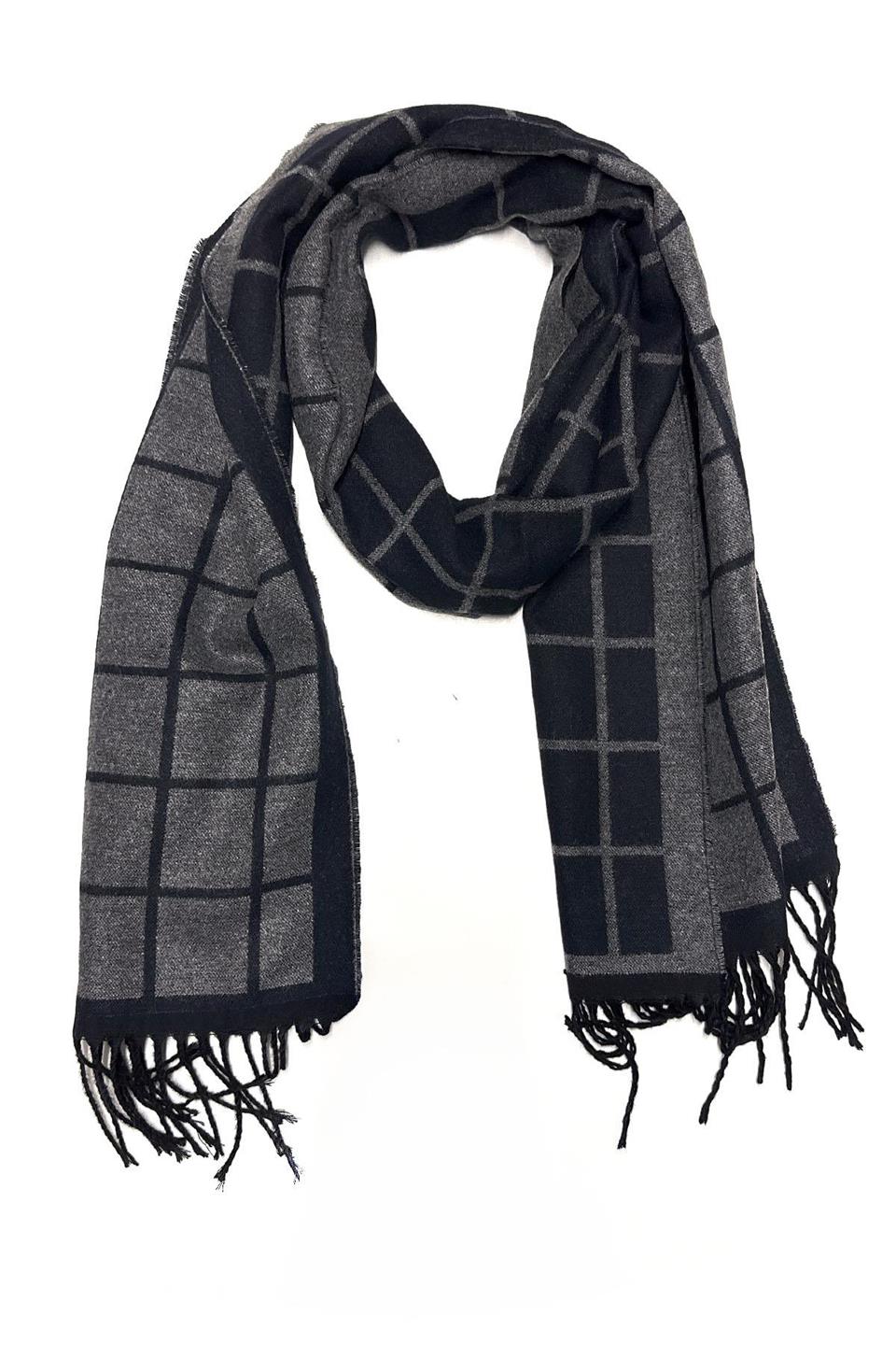 Siyah - Gri Ekose Desen Erkek Kaşkol K407