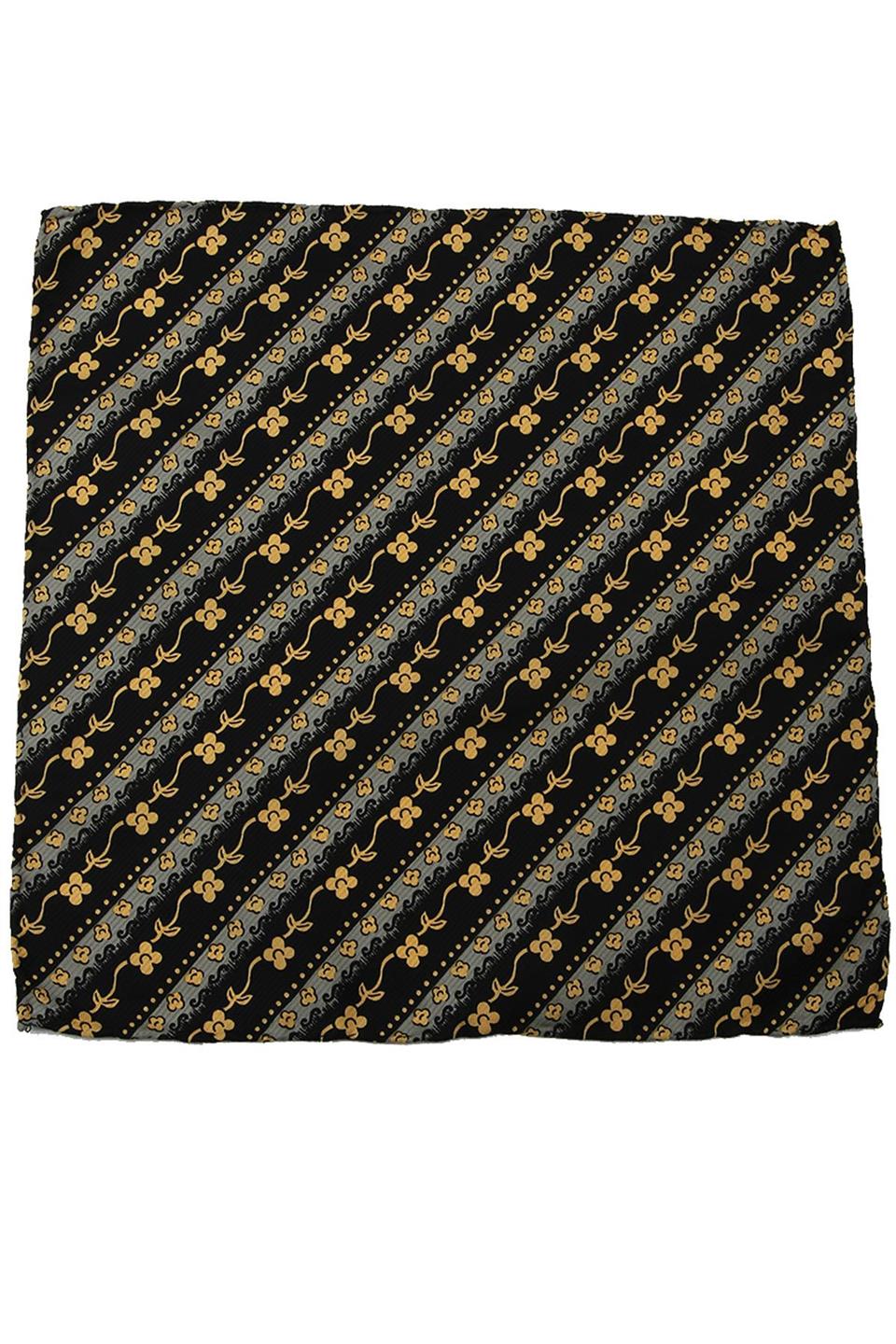 Siyah - Gri Motif Baskılı İpek Mendil SPS320