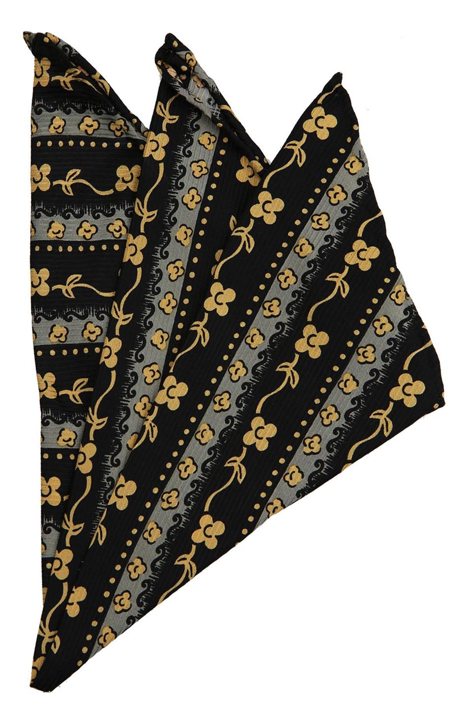 Siyah - Gri Motif Baskılı İpek Mendil SPS320