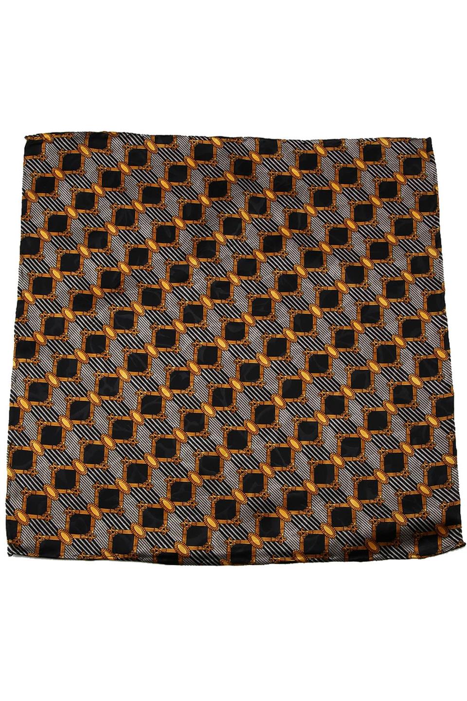 Siyah - Gri Motif Baskılı İpek Mendil SPS331
