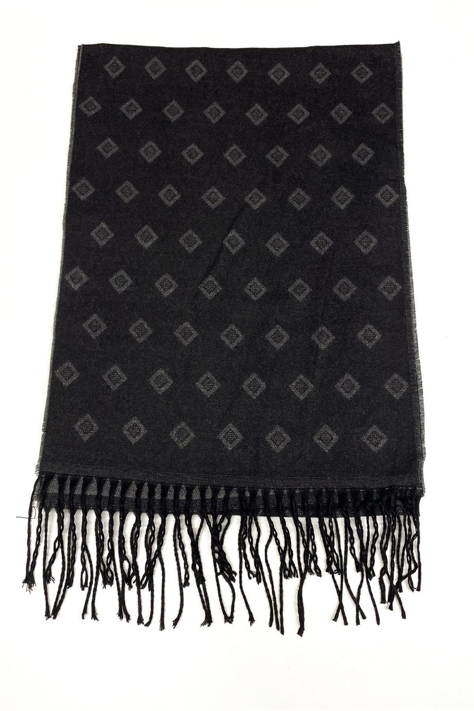 Siyah - Gri Motif Desen Erkek Kaşkol K399
