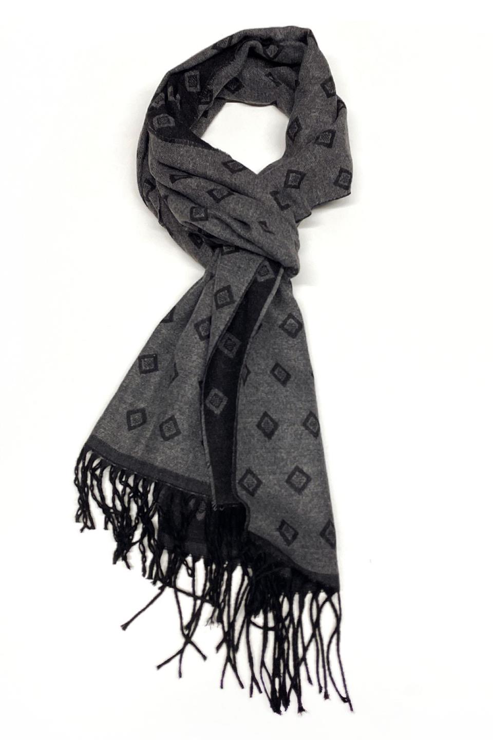 Siyah - Gri Motif Desen Erkek Kaşkol K399