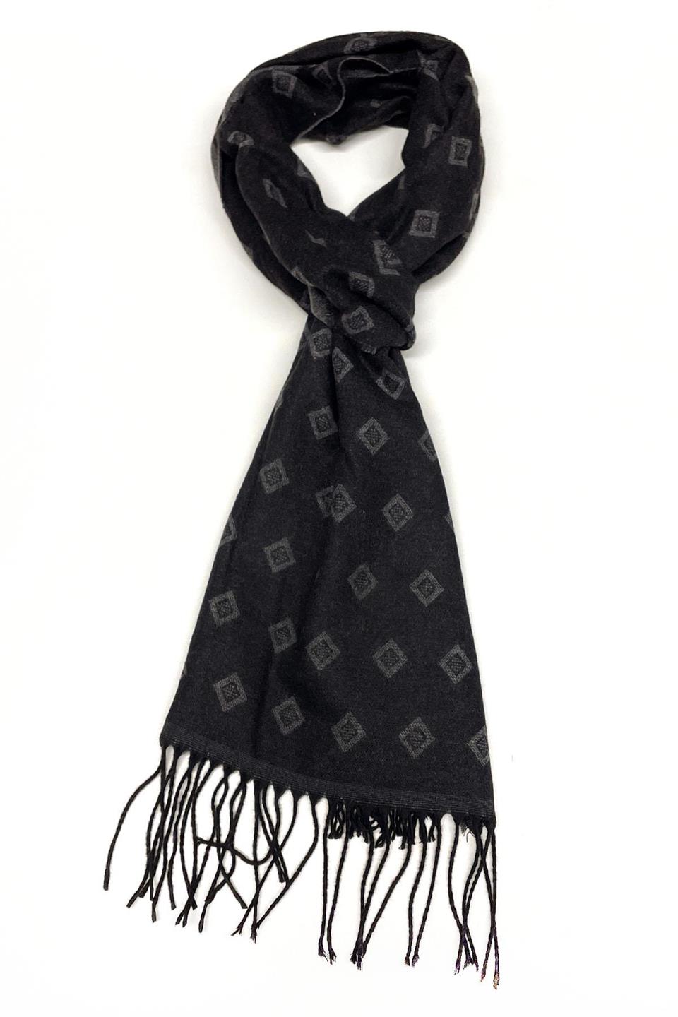Siyah - Gri Motif Desen Erkek Kaşkol K399