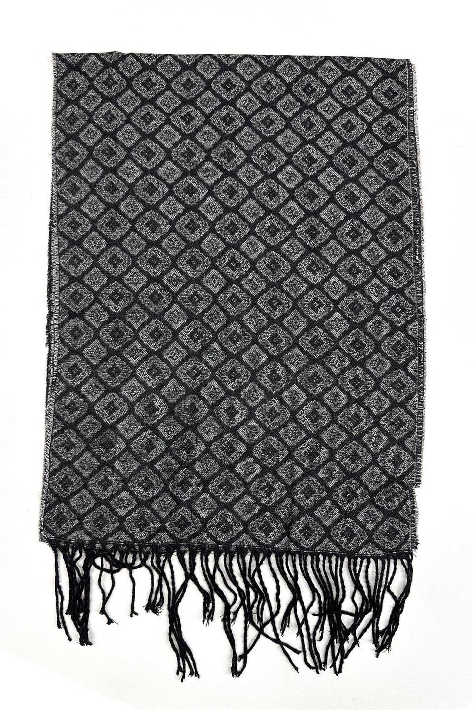 Siyah - Gri Motif Desen Erkek Kaşkol K531