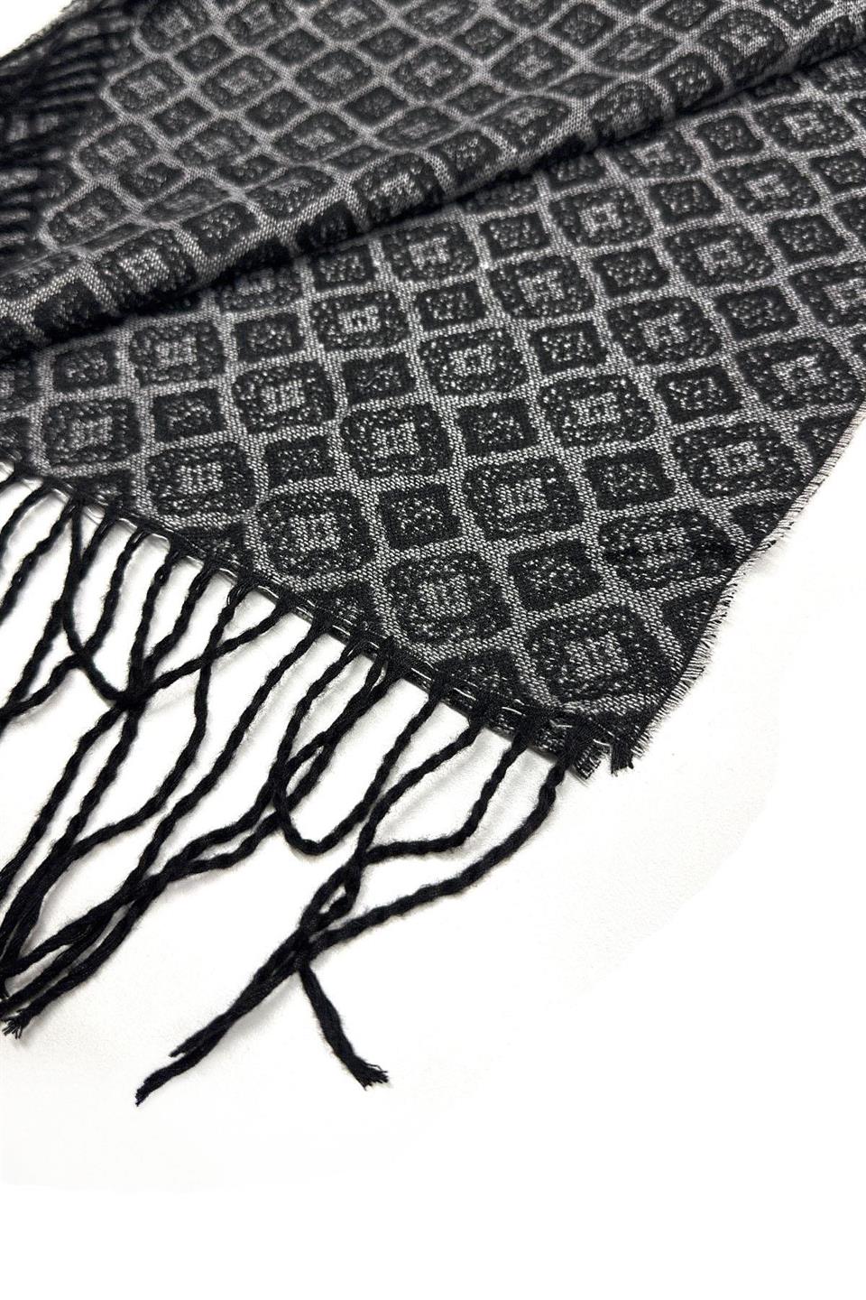 Siyah - Gri Motif Desen Erkek Kaşkol K531