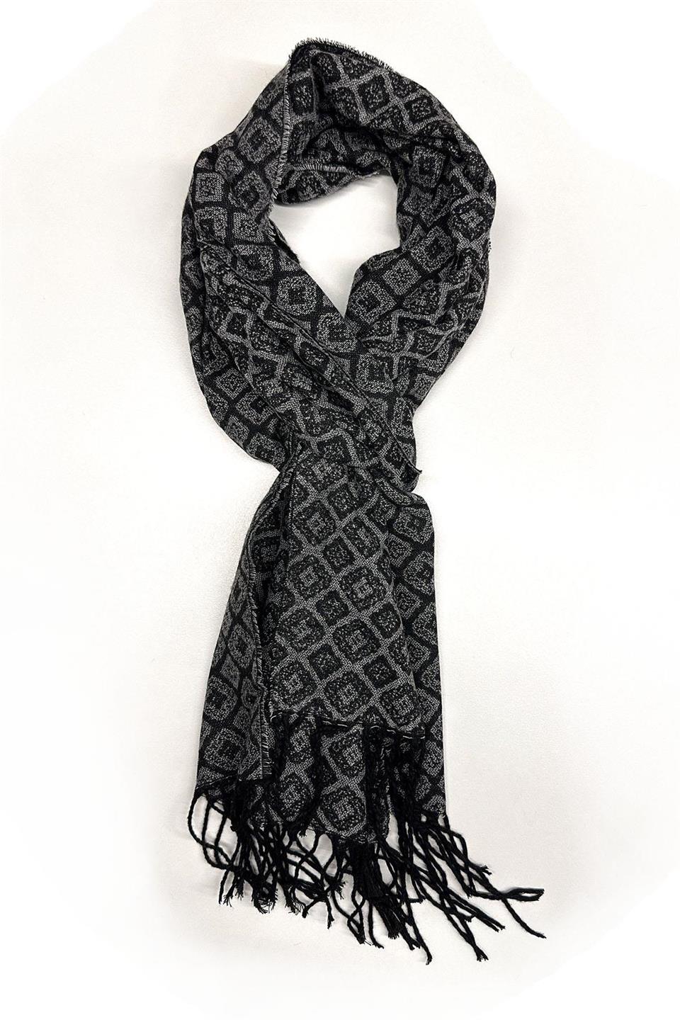 Siyah - Gri Motif Desen Erkek Kaşkol K531