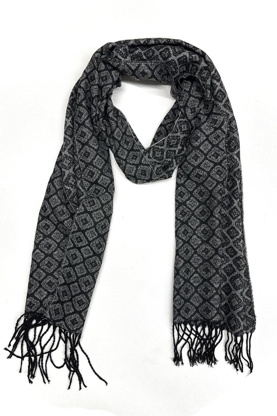 Siyah - Gri Motif Desen Erkek Kaşkol K531