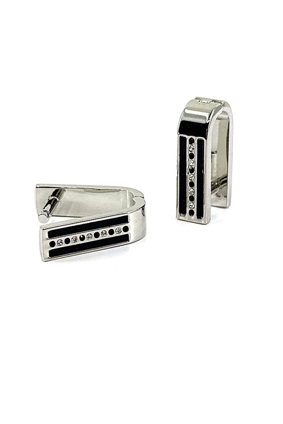 Siyah - Gümüş Renk Taşlı Çıtçıtlı Exlusive Erkek Kol Düğmesi KD1624